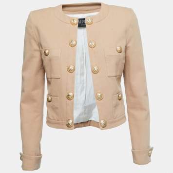 Pre Owned Balmain Beige Cotton Open Front Button Detailed Jacket M