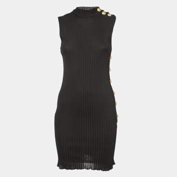 Pre Owned Balmain Black Knit Turtleneck Sleeveless Fitted Mini Dress M