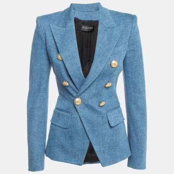 Pre Owned Balmain Blue Denim Double Breasted Blazer S