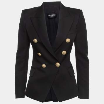 Pre Owned Balmain Black Wool Double Breasted Blazer S