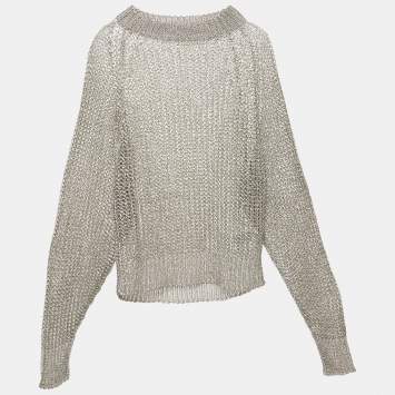 Pre Owned Balmain Silver Metallic Open Knit Sweater S