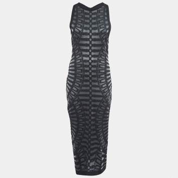 Pre Owned Balmain Black Knit Sheer Bodycon Dress M