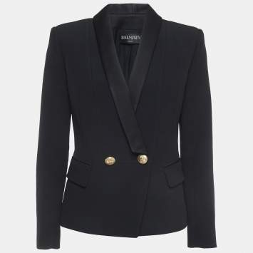 Pre Owned Balmain Black Crepe Double Breasted Blazer L