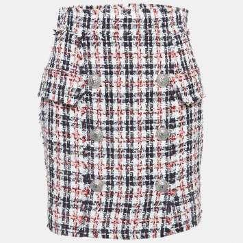 Pre Owned Balmain Multicolor Tweed Button Detail Mini Skirt M