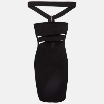 Pre Owned Balmain Black Stretch Knit Cut-Out Bodycon Mini Dress S