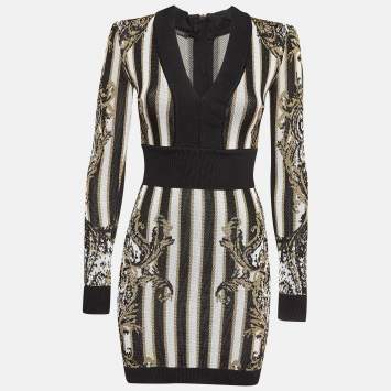 Pre Owned Balmain Multicolor Stripe Lurex Knit Mini Sheath Dress S