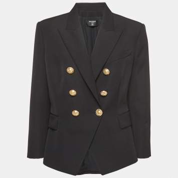 Pre Owned Balmain Black Wool Double-Breasted Jacket L