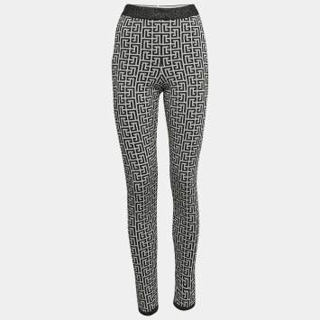 Pre Owned Balmain White & Black Metallic Patterned  Knit Track Pants M
