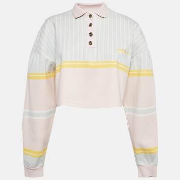 Pre Owned Balmain Multicolor Printed Crop Polo T-Shirt XS