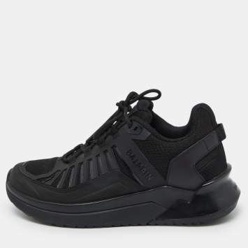 Pre Owned Balmain Black Mesh and Leather Low Top Sneakers Size 41