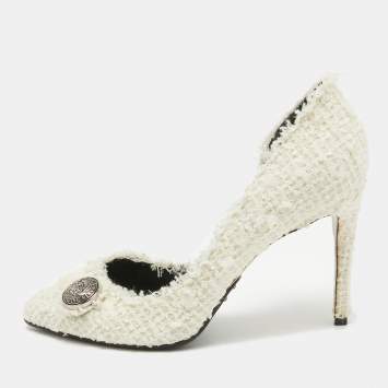 Pre Owned Balmain White Tweed D'orsay Pointed Toe Pumps Size 38