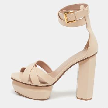 Pre Owned Balmain Beige Leather Ava Ankle Strap Sandals Size 39