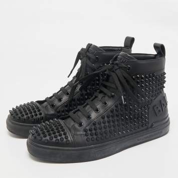 Balmain Black Leather Studded High Top Sneakers Size 40
