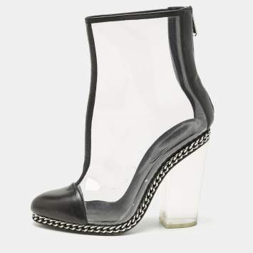 Balmain Black/Transparent Leather And PVC Cap Toe Ankle Length Boots Size 39