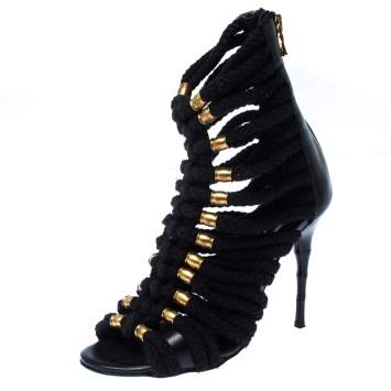 Pre Owned Balmain Black Canvas Strappy Sandals Size 37