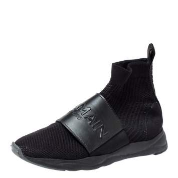 Pre Owned Balmain Black Fabric and Leather Cameron Sock Sneakers Size 40