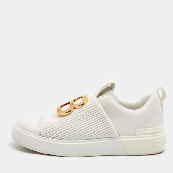 Pre Owned Balmain White Leather and Fabric B-Court Sneakers Size 40