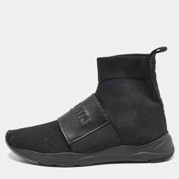 Pre Owned Balmain Black Fabric and Leather Cameron Sock Sneakers Size 38