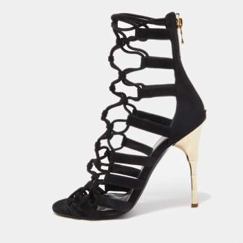 Pre Owned Balmain Black Suede Strappy Sandals Size 36