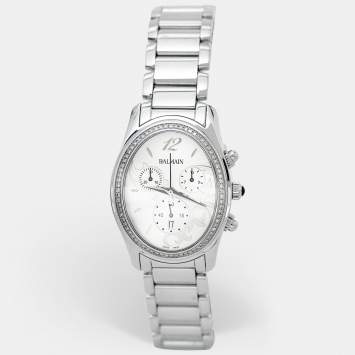 Pre Owned Balmain Silver Stainless Steel Diamond 5475 Women's Wristwatch 33 mm