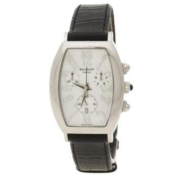 Pre Owned Balmain White Mother of Pearl Stainless Steel Arcade Chronograph Women's Wristwatch 30 mm