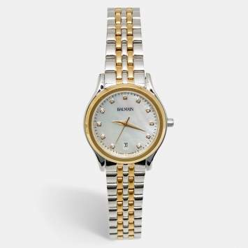 Pre Owned Balmain Beleganza B8342.39.86 Mother Of Pearl Dial Two Tone Stainless Steel Diamond Women's Wristwatch 27.50 mm