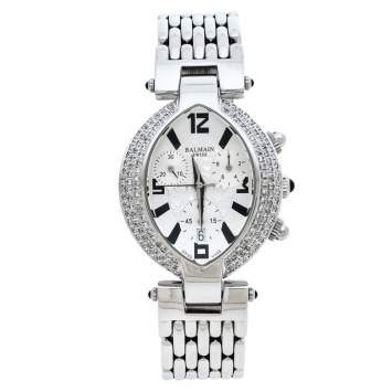Pre Owned Balmain Silver Stainless Steel and Diamond Excessive Chronograph 5831 Women's Wristwatch 32 mm