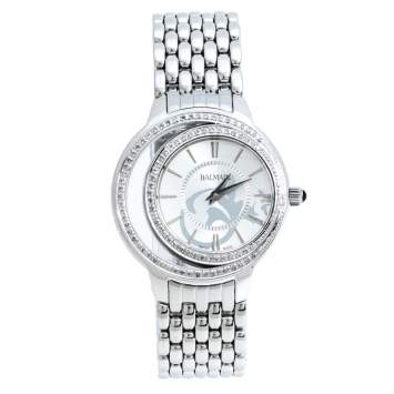 Pre Owned Balmain Silver Stainless Steel Diamonds Eclipse 3291 Women's Wristwatch 34 mm