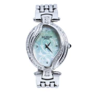 Pre Owned Balmain Mother of Pearl Stainless Steel Diamonds 5451 Women's Wristwatch 30 mm