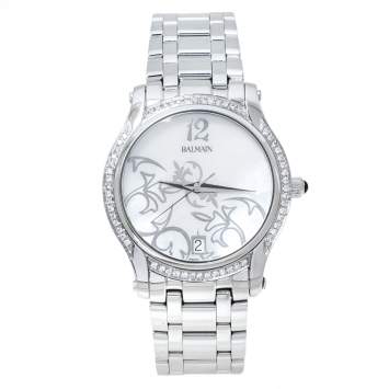 Pre Owned Balmain Mother Of Pearl Stainless Steel Diamond Fairy Arabesques 3751 Women's Wristwatch 34 mm