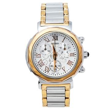 Pre Owned Balmain Silver Two-Tone Stainless Steel Madrigal Chrono 5898 Women's Wristwatch 35 mm