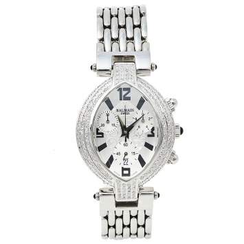 Pre Owned Balmain Silver Stainless Steel and Diamond Excessive Chronograph 5831 Women's Wristwatch 32 mm
