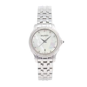 Pre Owned Balmain Mother of Pearl Stainless Steel Diamonds Eria 1855 Women's Wristwatch 34 mm