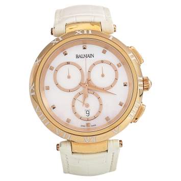 Pre Owned Balmain Mother of Pearl Rose Gold Plated Stainless Steel Leather Classica 5079 Women's Wristwatch 38 mm