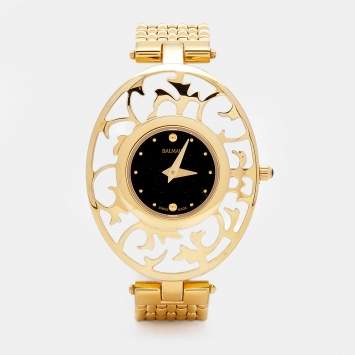 Pre Owned Balmain Black Gold Tone Stainless Steel Arabesques 3070 Women's Wristwatch 32 mm