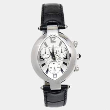 Pre Owned Balmain Silver Stainless Steel Leather Excessive 5831 Women's Wristwatch 32 mm