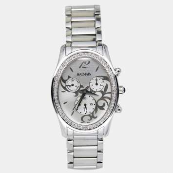 Pre Owned Balmain Silver Stainless Steel Diamond 5471 Women's Wristwatch 33 mm