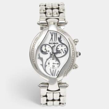 Pre Owned Balmain Mother of Pearl Stainless Steel Diamonds Excessive Chrono 5655 Women's Wristwatch 34 mm