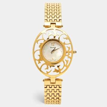 Pre Owned Balmain Mother of Pearl Yellow Gold Plated Stainless Steel Arabesques 3070 Women's Wristwatch 32 mm 
