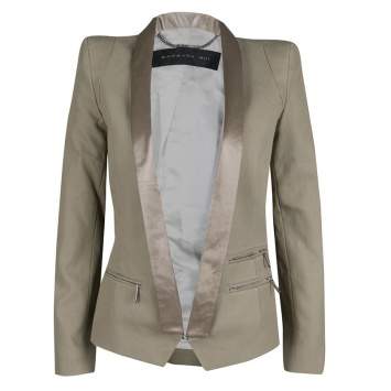 Pre Owned Barbara Bui Khaki Cotton Satin Trim Tailored Blazer S