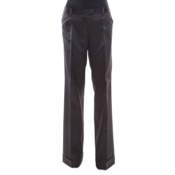 Pre Owned Barbara Bui Black Silk Wool Blend Pinstriped Wide Leg Trousers M