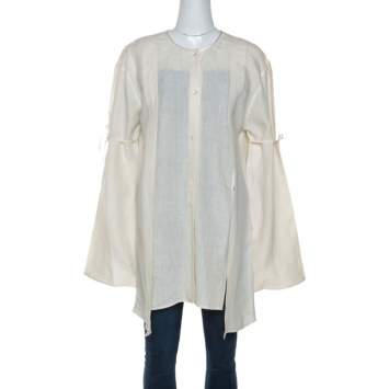 Pre Owned Barbara Bui Cream Linen Slit Detail Button Front Tunic M