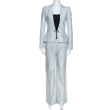 Pre Owned Barbara Bui Pale Grey Linen Blend Pant Suit S