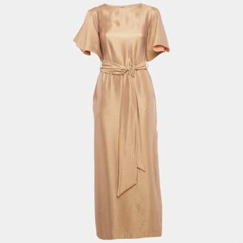 مملوكة مسبقًا Baruni Metallic Gold Belted Maxi Dress XS