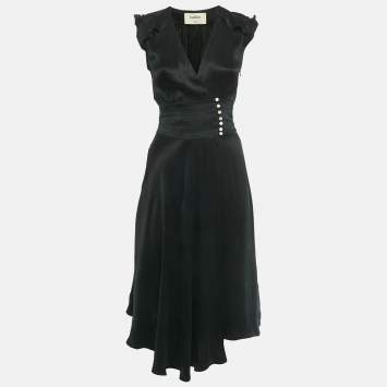 Pre Owned فساتين BA&SH حرير أسود بفتحة أمامية طويلة (ميدي) مقاس صغير جدًا (إكس صغير)