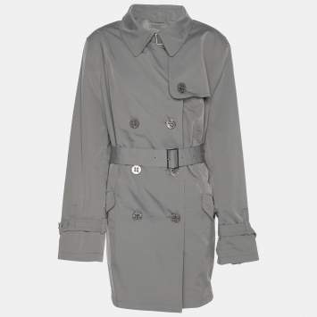 Pre Owned Basler Grey Nylon Belted Double Breasted Trench Coat XL