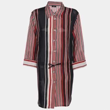Pre Owned Basler Tricolor Stripe Chiffon 3/4 Sleeve Shirt XL