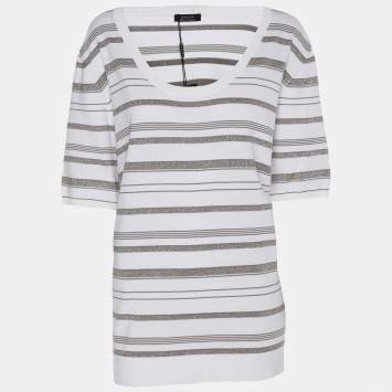 Pre Owned Basler White/Grey Lurex Knit T-Shirt XL