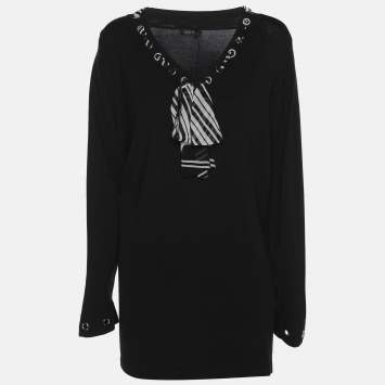 Basler Black Jersey Drawstring Neck Tie Sweatshirt XL