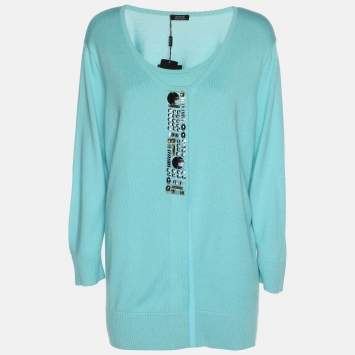 Basler Turquoise Stretch Knit Full Sleeve Shrug XL